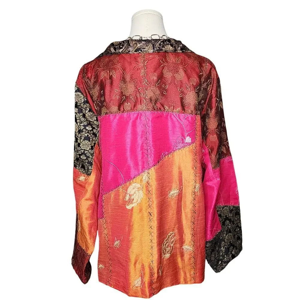 Vtg 90s Indigo Moon Patchwork Bright Colorful Funky Festival Rave Coat Sz XXL - Picture 6 of 8